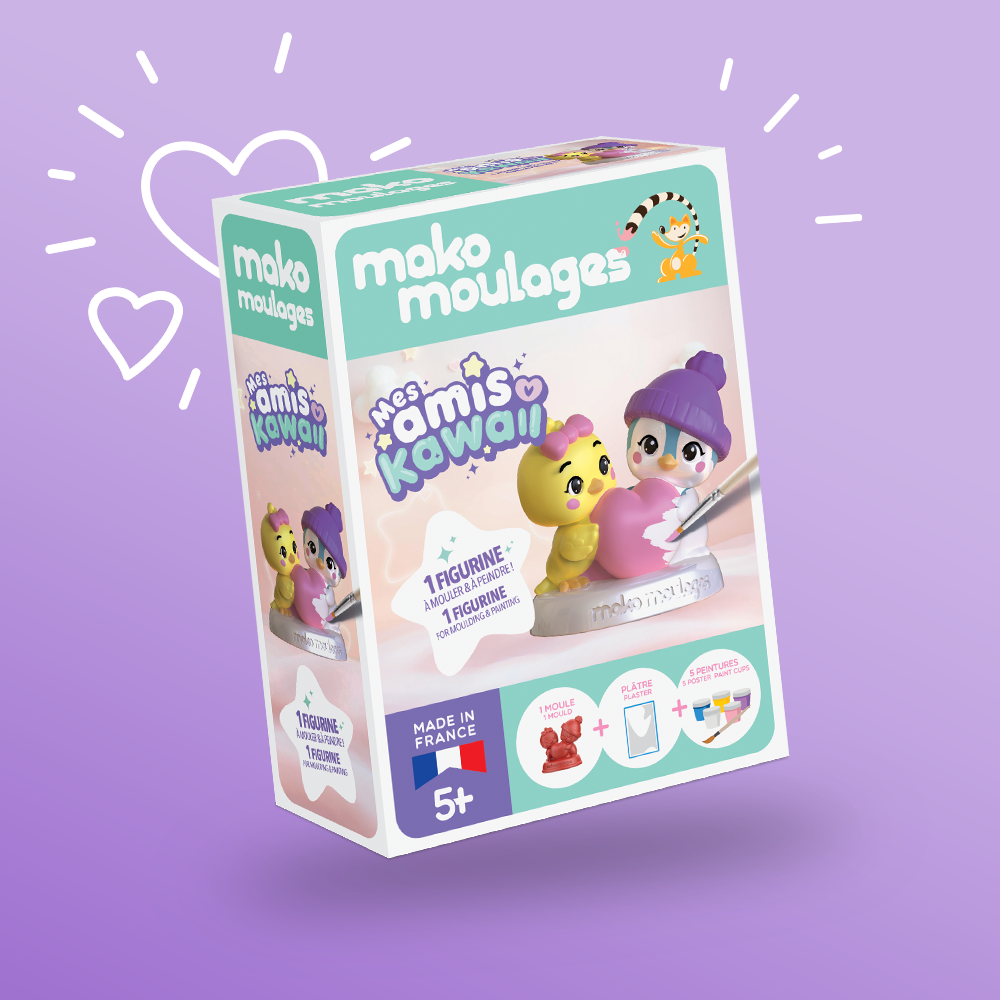 MAKO Moulages Kit Creativo Amici Kawaii - 5 Stampi In Lattice, Gesso, Colori E Pennello, Per Bambini Dai 5 Anni, Gioco Fai Da Te Modellazione E Pittura, Prodotto In Francia